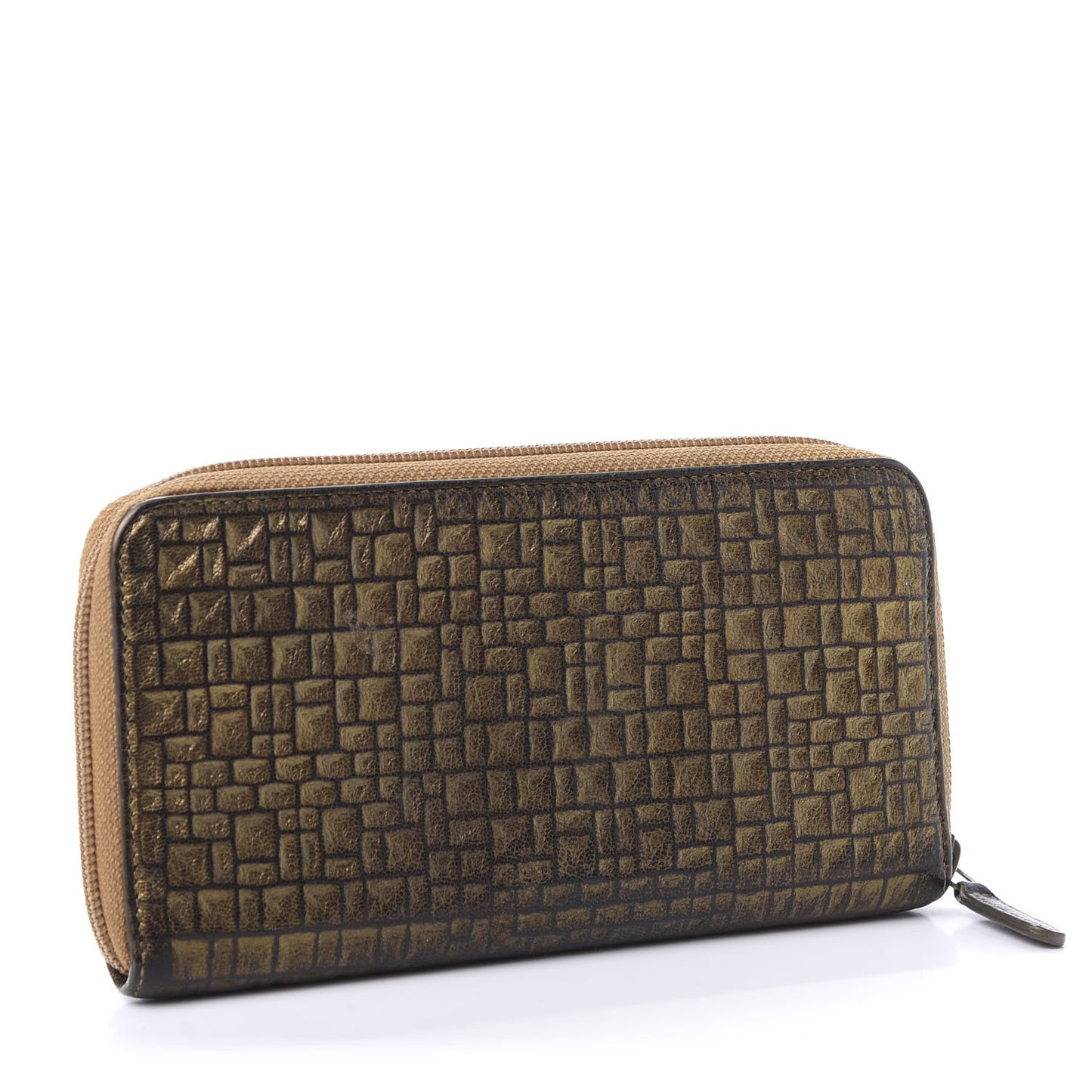 Metallic Lambskin Embossed Zip Around Wallet Bronze