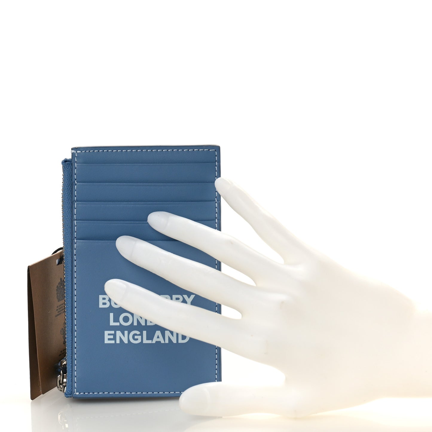 Calfskin London England Print Logo Card Holder Light Blue