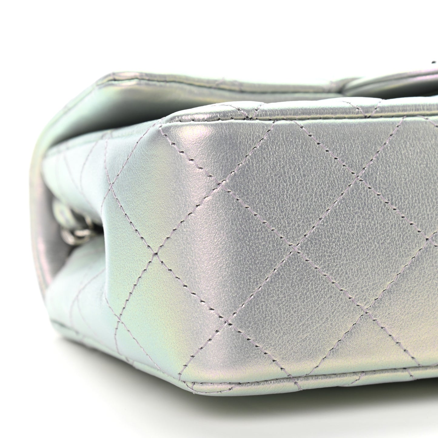 Iridescent Calfskin Quilted Mini Rectangular Flap Light Purple