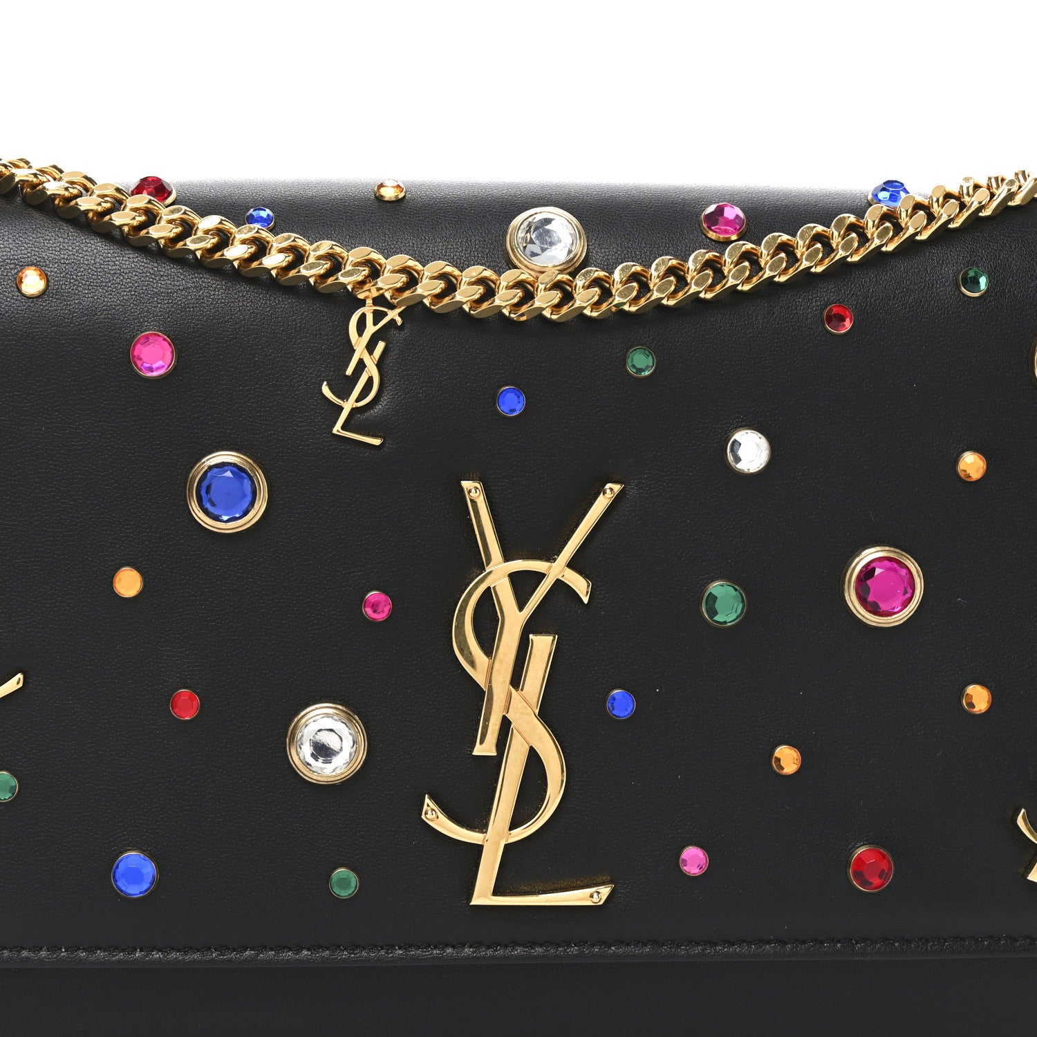 Saint Laurent Calfskin Crystal Medium Monogram Kate Satchel Black 8 of 10