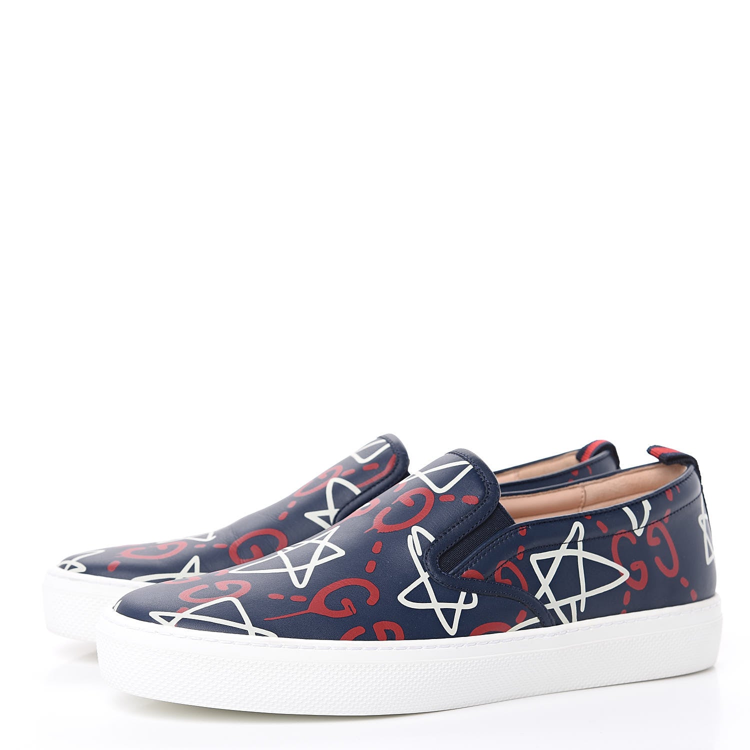 Gucci Calfskin GucciGhost Print Womens Slip On Sneakers 41 Blue Agata Hibiscus Red 3 of 10