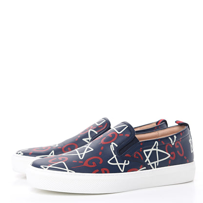 Gucci Calfskin GucciGhost Print Womens Slip On Sneakers 41 Blue Agata Hibiscus Red 3 of 10