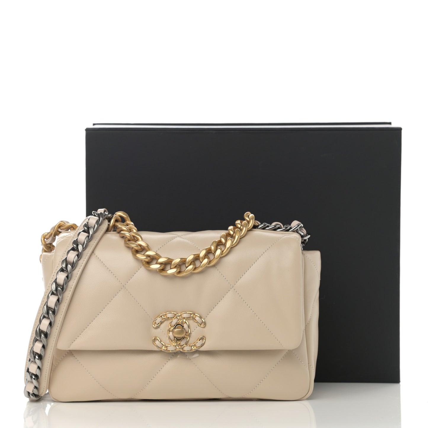 Goatskin Quilted Medium Chanel 19 Flap Beige