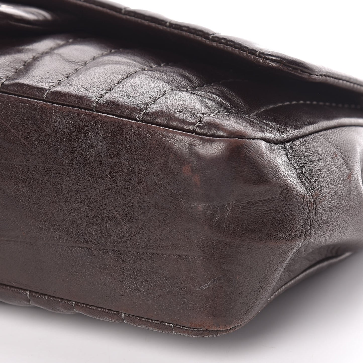 Lambskin Vertical Quilted Medium Single Flap Brown