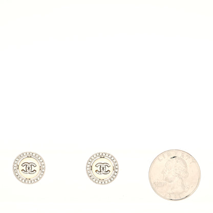 Chanel Pearl Crystal CC Round Earrings Silver 2 of 4