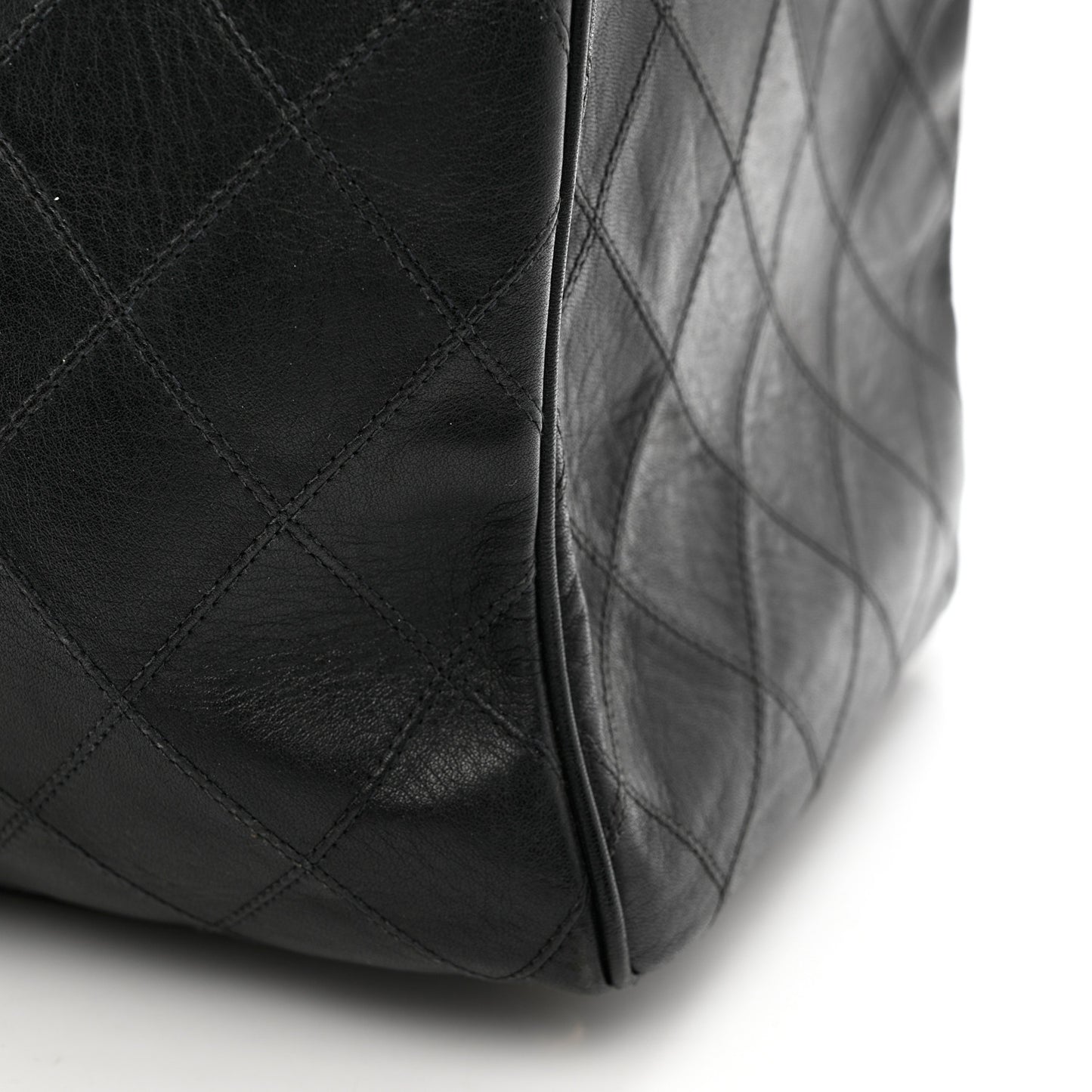 Lambskin Stitched Duffle Travel Bag Black