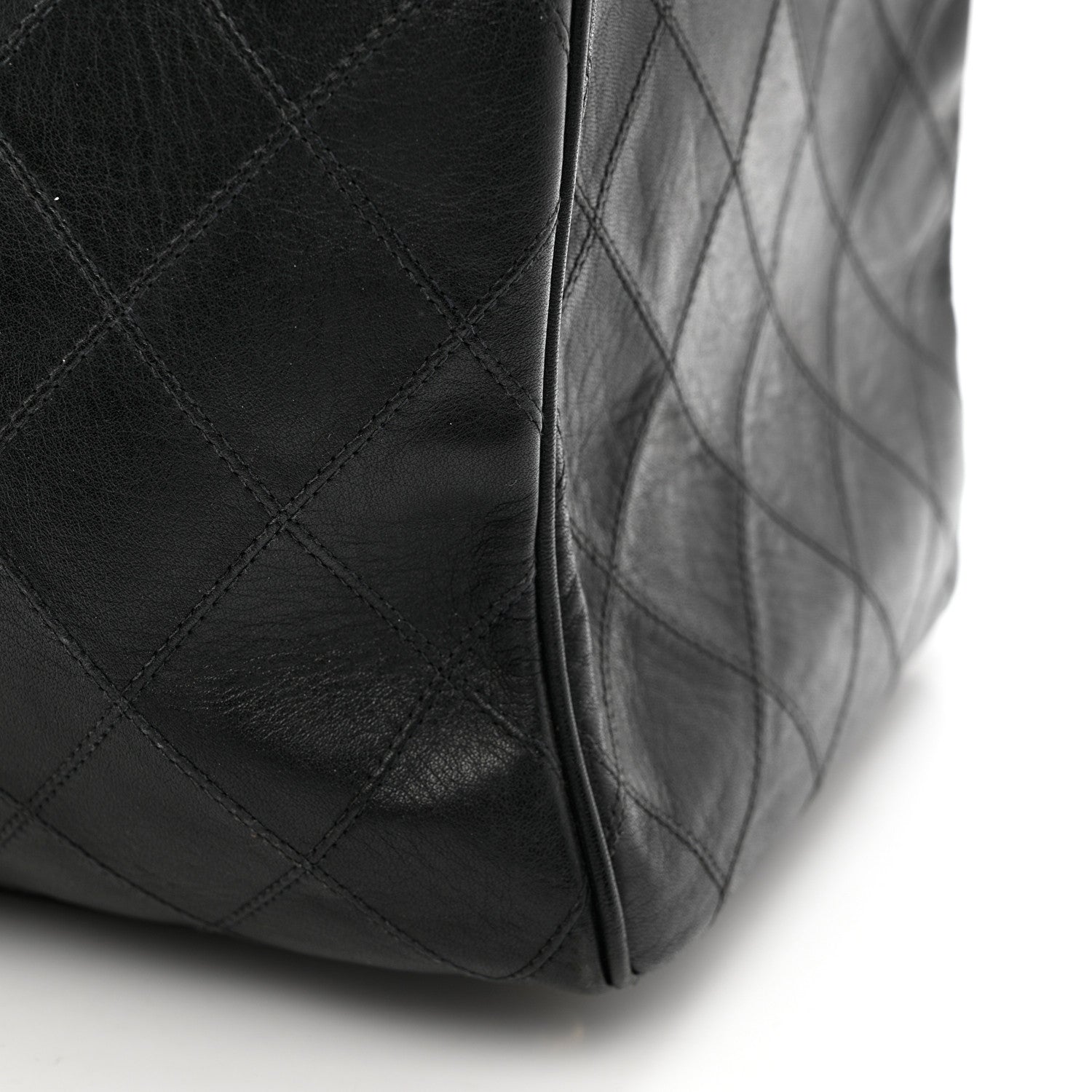Chanel Lambskin Stitched Duffle Travel Bag Black 10 of 14