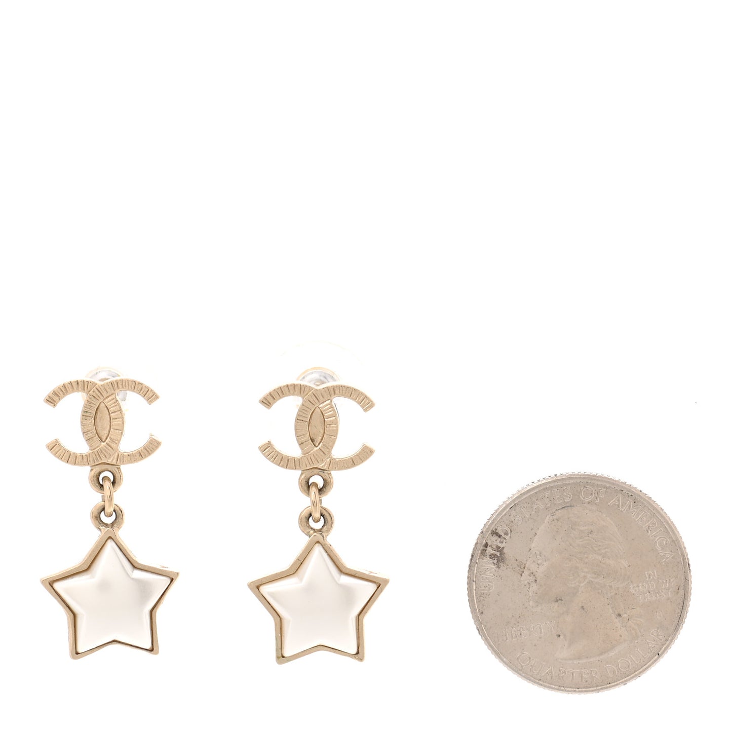 Metal Resin Pearl Star CC Drop Earrings Gold