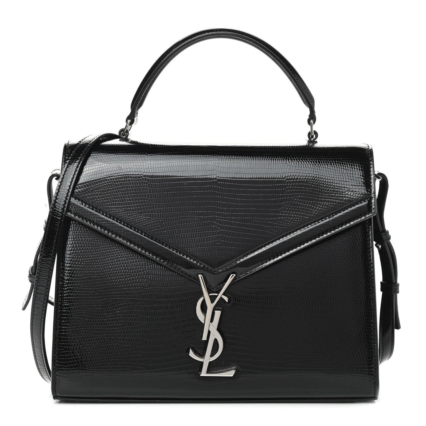 Calfskin Lizard Embossed Medium Classic Monogram Cassandra Top Handle Black Rouge Legion