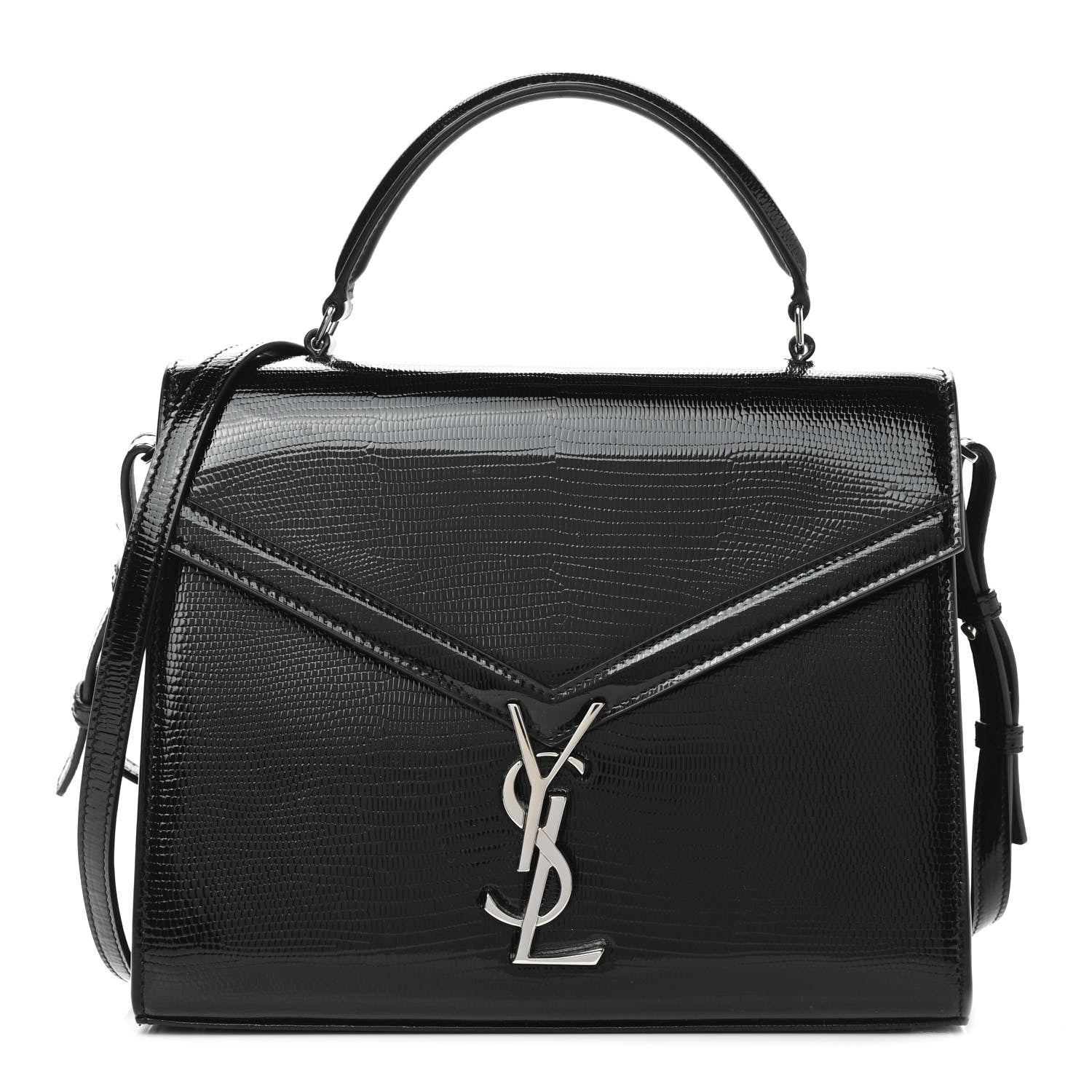 Saint Laurent Calfskin Lizard Embossed Medium Classic Monogram Cassandra Top Handle Black Rouge Legion 2 of 22
