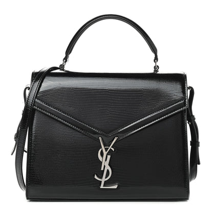 Saint Laurent Calfskin Lizard Embossed Medium Classic Monogram Cassandra Top Handle Black Rouge Legion 2 of 22