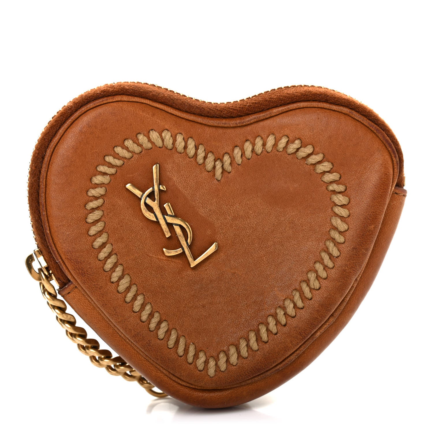 Saint Laurent Calfskin Monogram Heart Key Pouch Brown 1 of 9