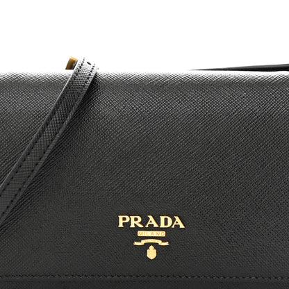 Prada Saffiano Metal Flap Wallet With Strap Black 8 of 11