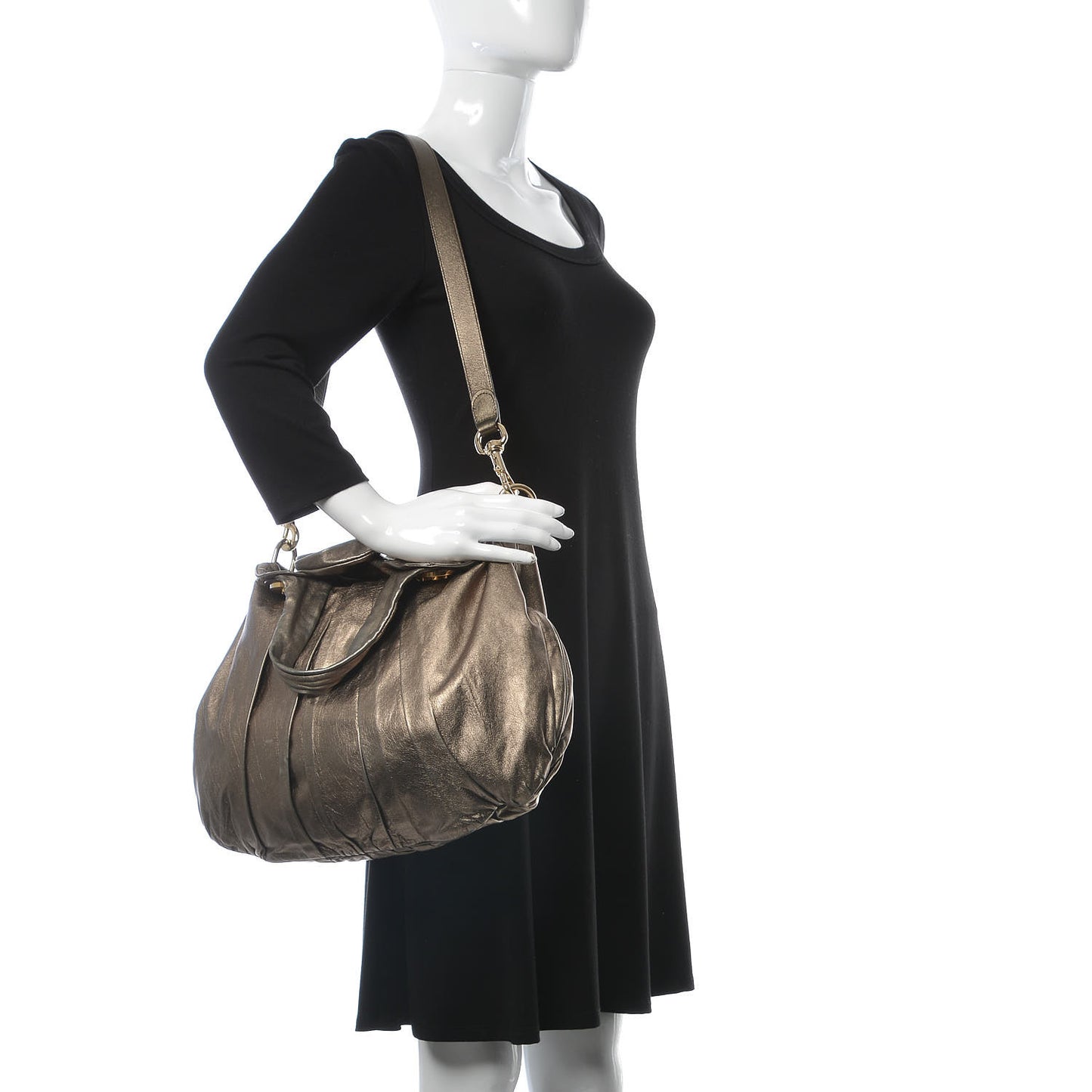 Metallic Medium Hysteria Top Handle Bag Gold