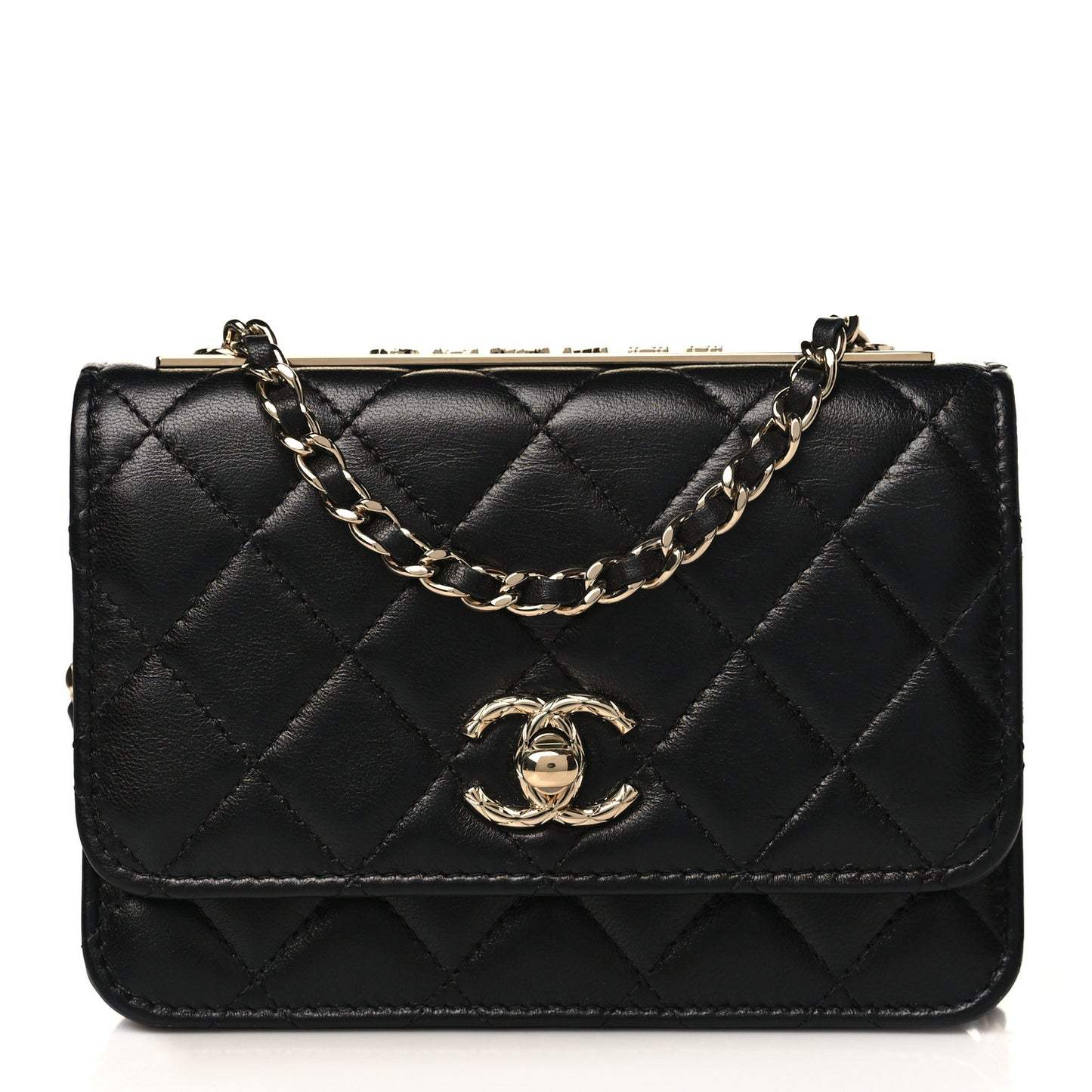 Lambskin Quilted Mini Trendy CC Wallet On Chain WOC Black