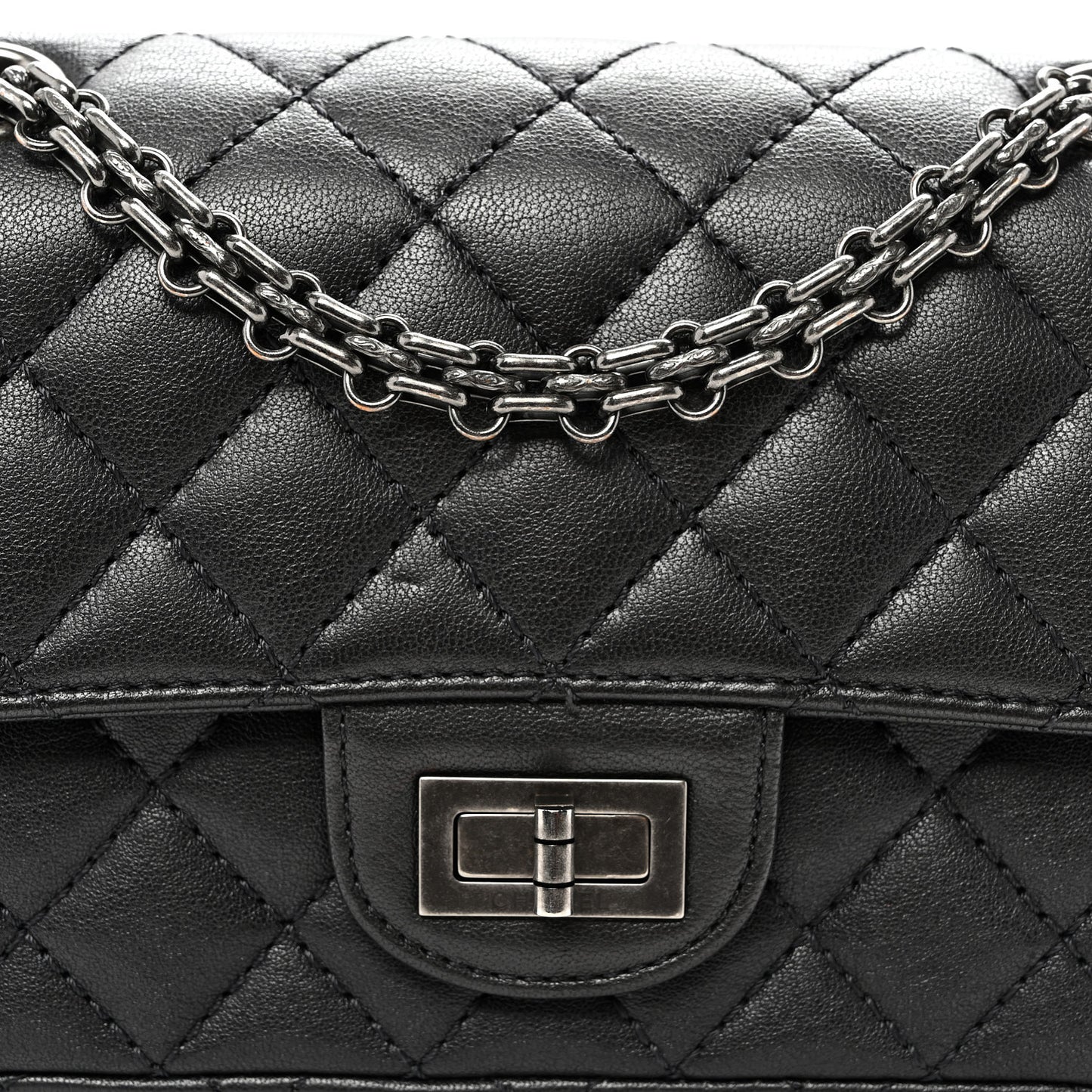 Metallic Sheepskin Quilted 2.55 Reissue Mini Flap Dark Silver