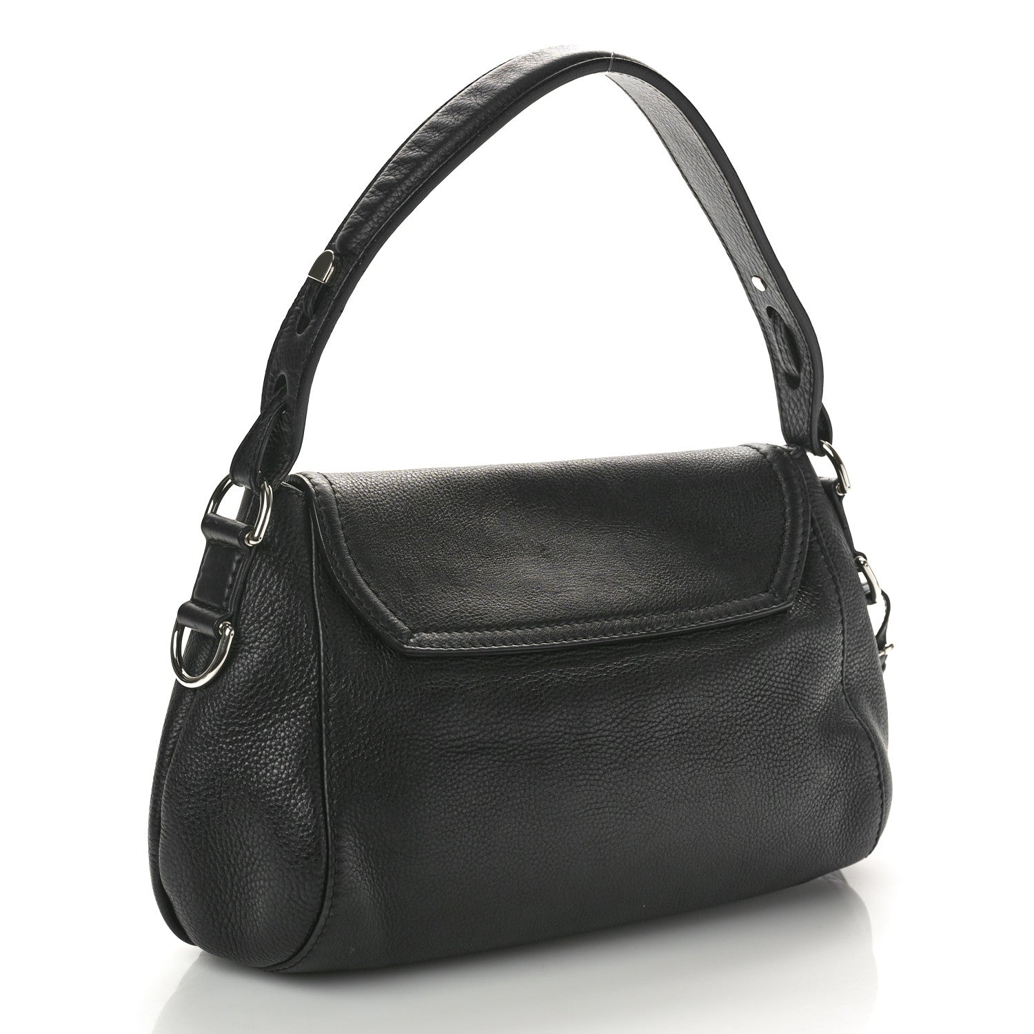 Gucci Pebbled Calfskin Medium Techno Horsebit Shoulder Flap Bag Black 2 of 14
