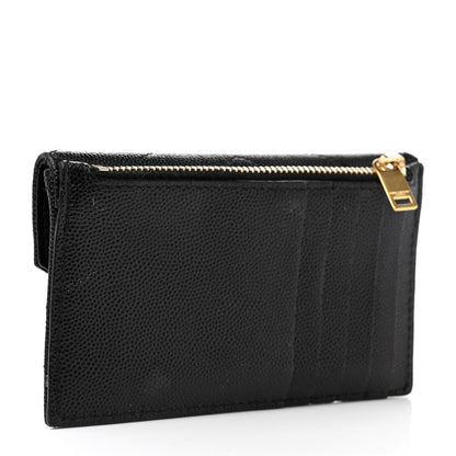 Saint Laurent Grain De Poudre Matelasse Chevron Monogram Compact Wallet Black 3 of 8