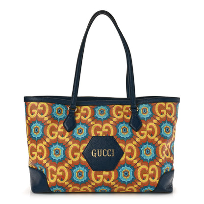 Gucci GG Supreme Kaleidoscope Calfskin Script Logo Gucci 100 Tote Bag Blue Orange Multicolor Blue Agata 1 of 8
