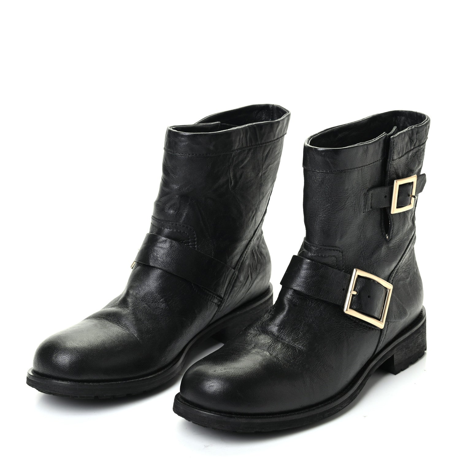 Jimmy Choo Lambskin Biker Boots 39 Black 3 of 8