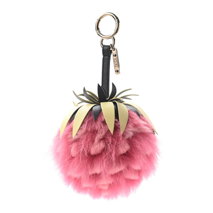 Fendi Fox Rabbit Fur Nappa Pineapple Bag Charm Rosa Scuro Banana Multicolor 1 of 3