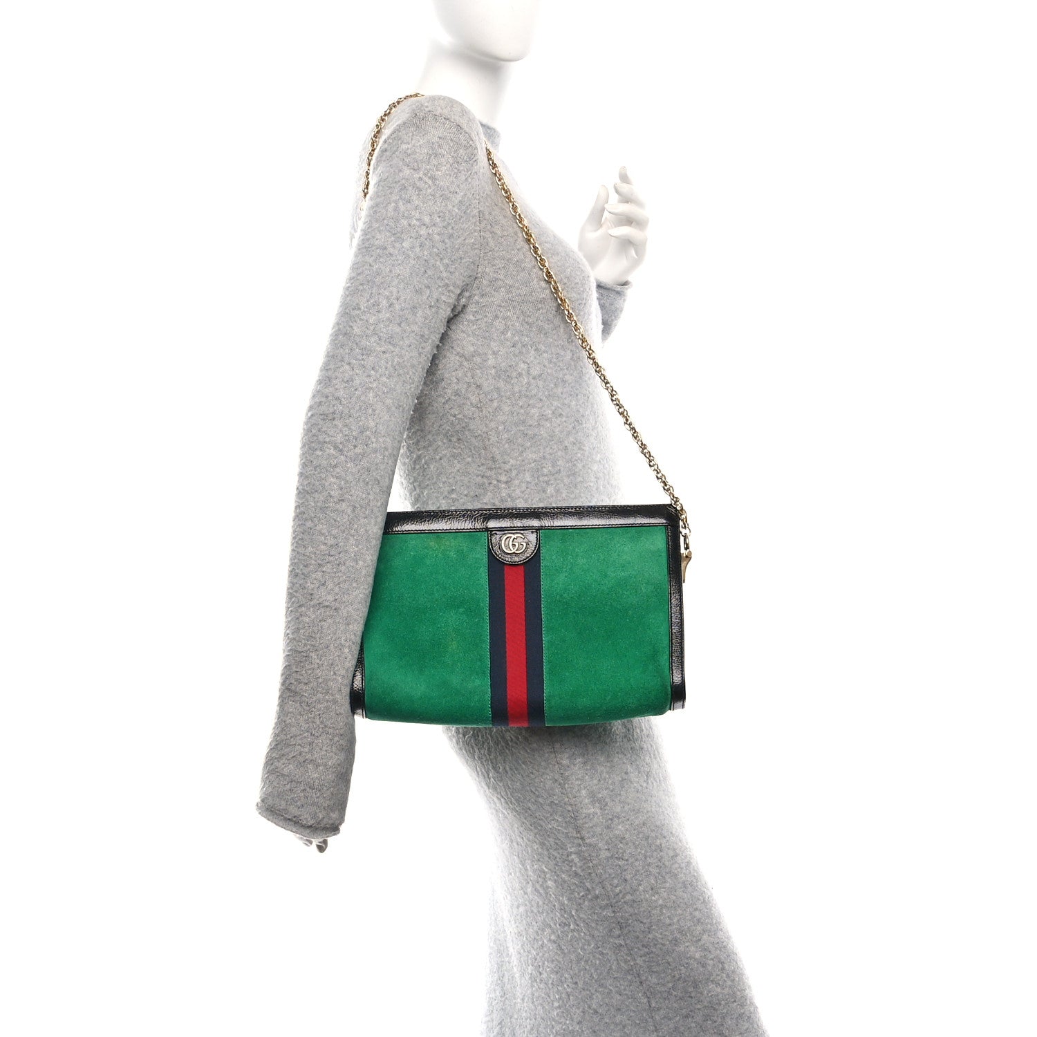 Gucci Suede Patent Web Medium Ophidia Chain Shoulder Bag New Shamarock Black 2 of 13