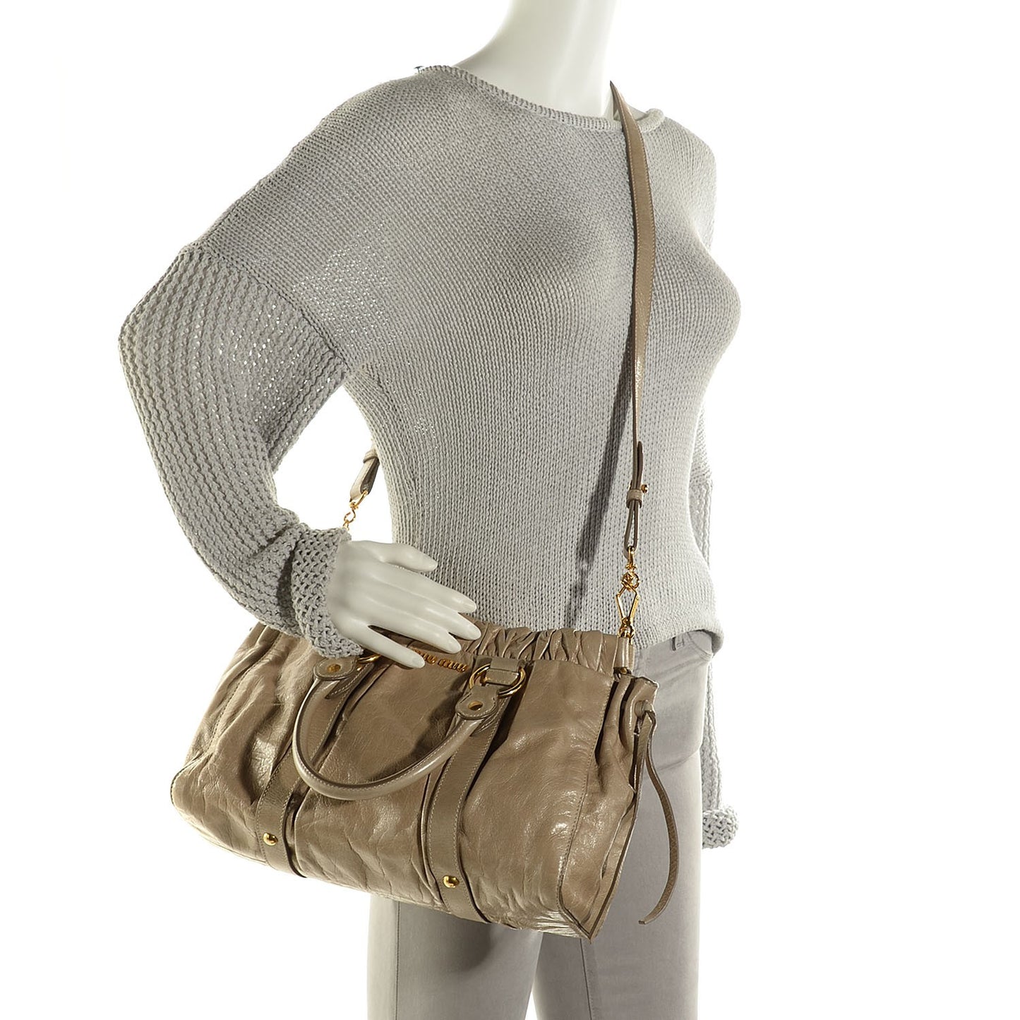 Vitello Lux Gathered Tote Pomice