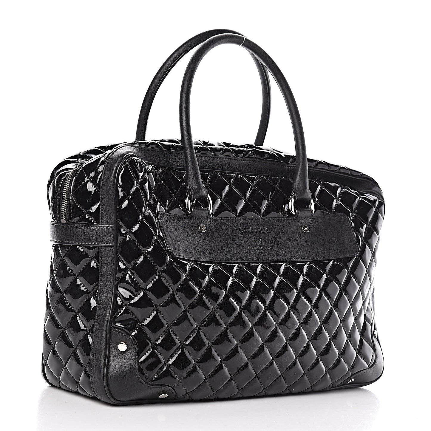 Patent Quilted Travel Bag Black