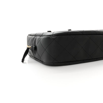 Chanel Calfskin Diamond Stitched Top Handle Bowling Bag Black 9 of 10