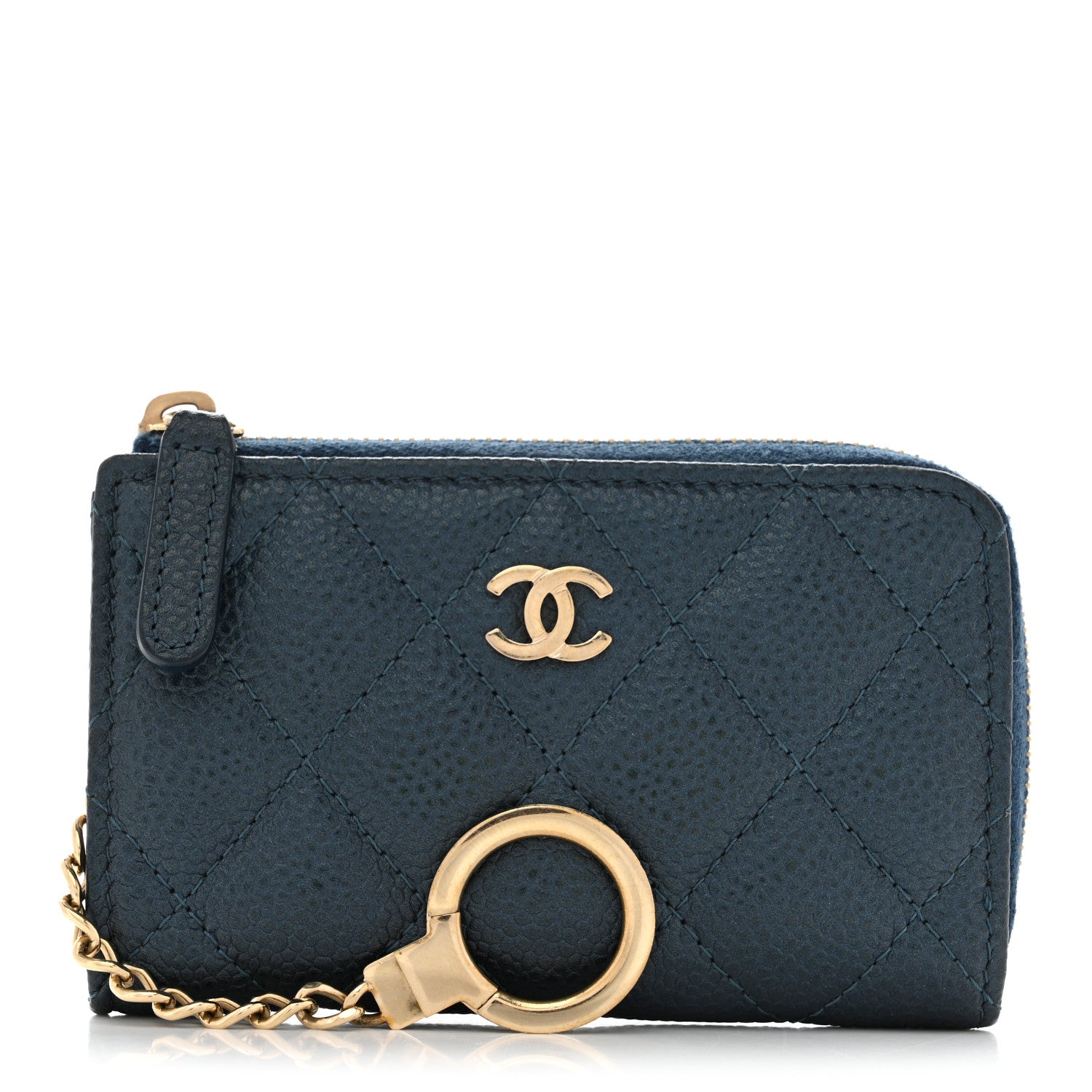 Chanel Caviar Quilted Zipped Key Holder Case Dark Blue 1 of 7