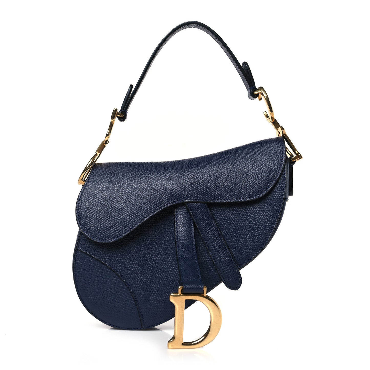 Grained Calfskin Mini Saddle Bag Navy