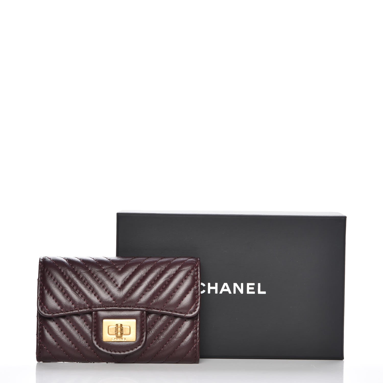 Chanel Aged Calfskin Chevron Quilted Small Reissue Flap Wallet Burgundy 9 of 9