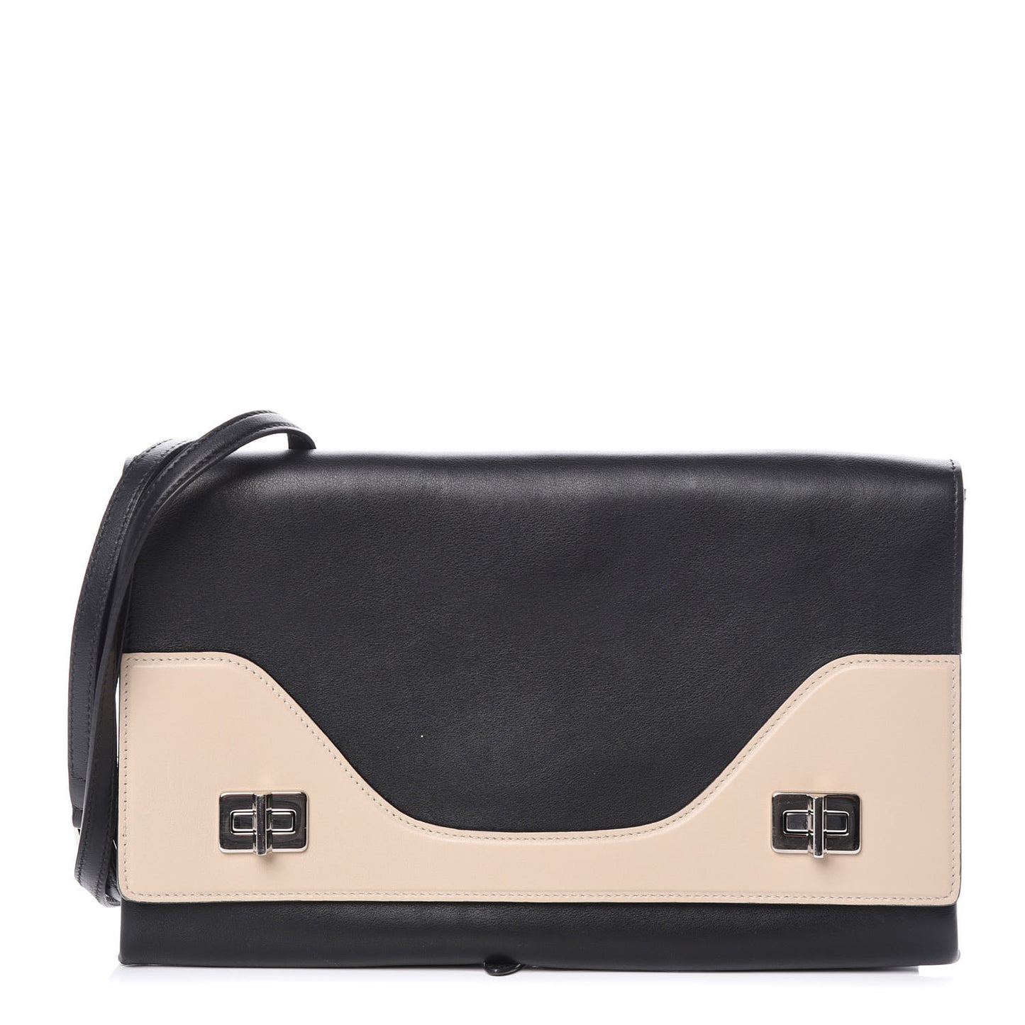 Lux Calfskin Double Flap Crossbody Black Beige