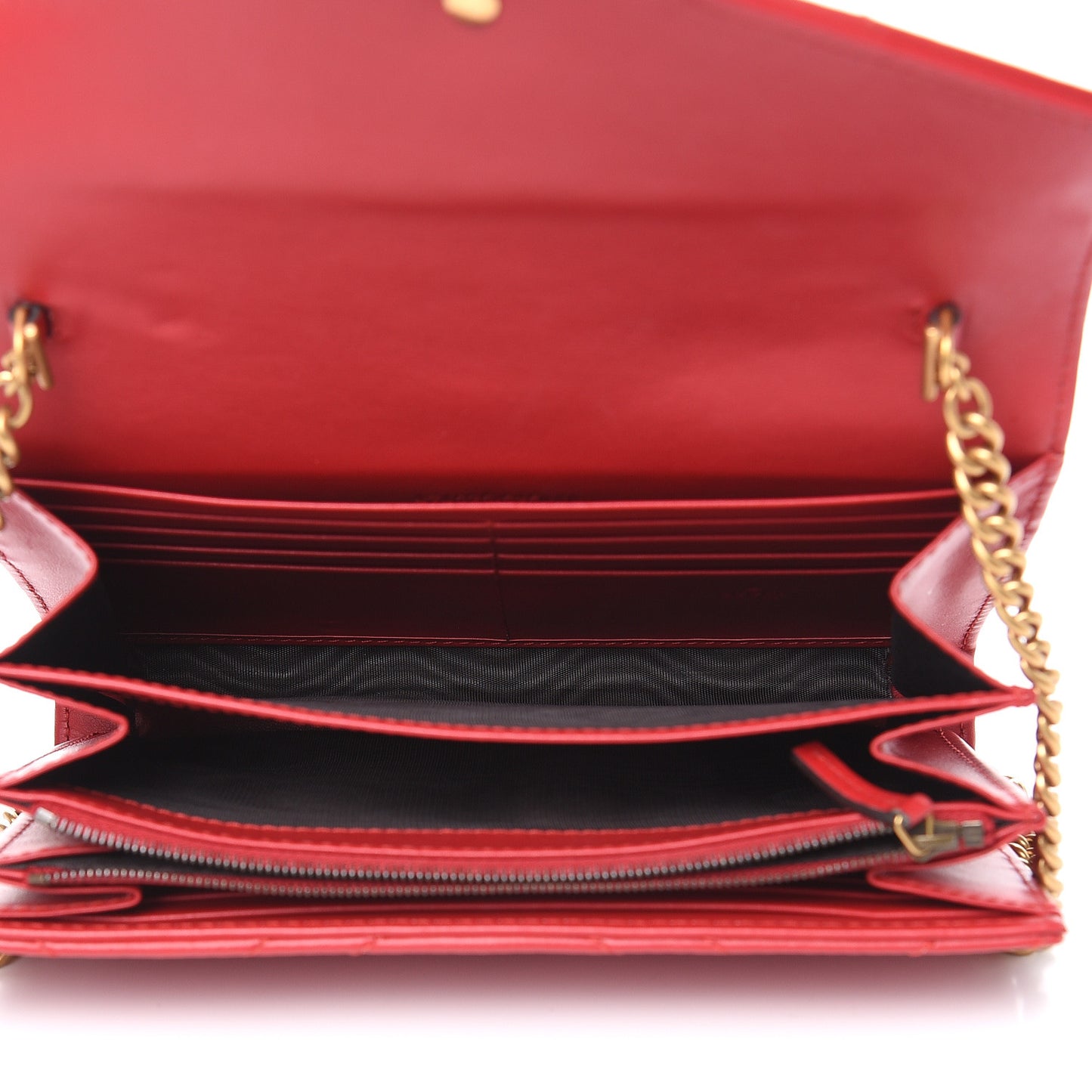 Calfskin Matelasse GG Marmont Chain Wallet Hibiscus Red