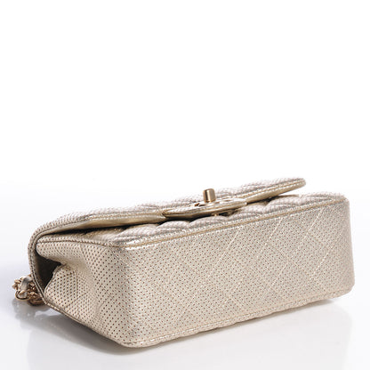 Chanel Metallic Lambskin Perforated Mini Rectangular Flap Light Gold 4 of 8