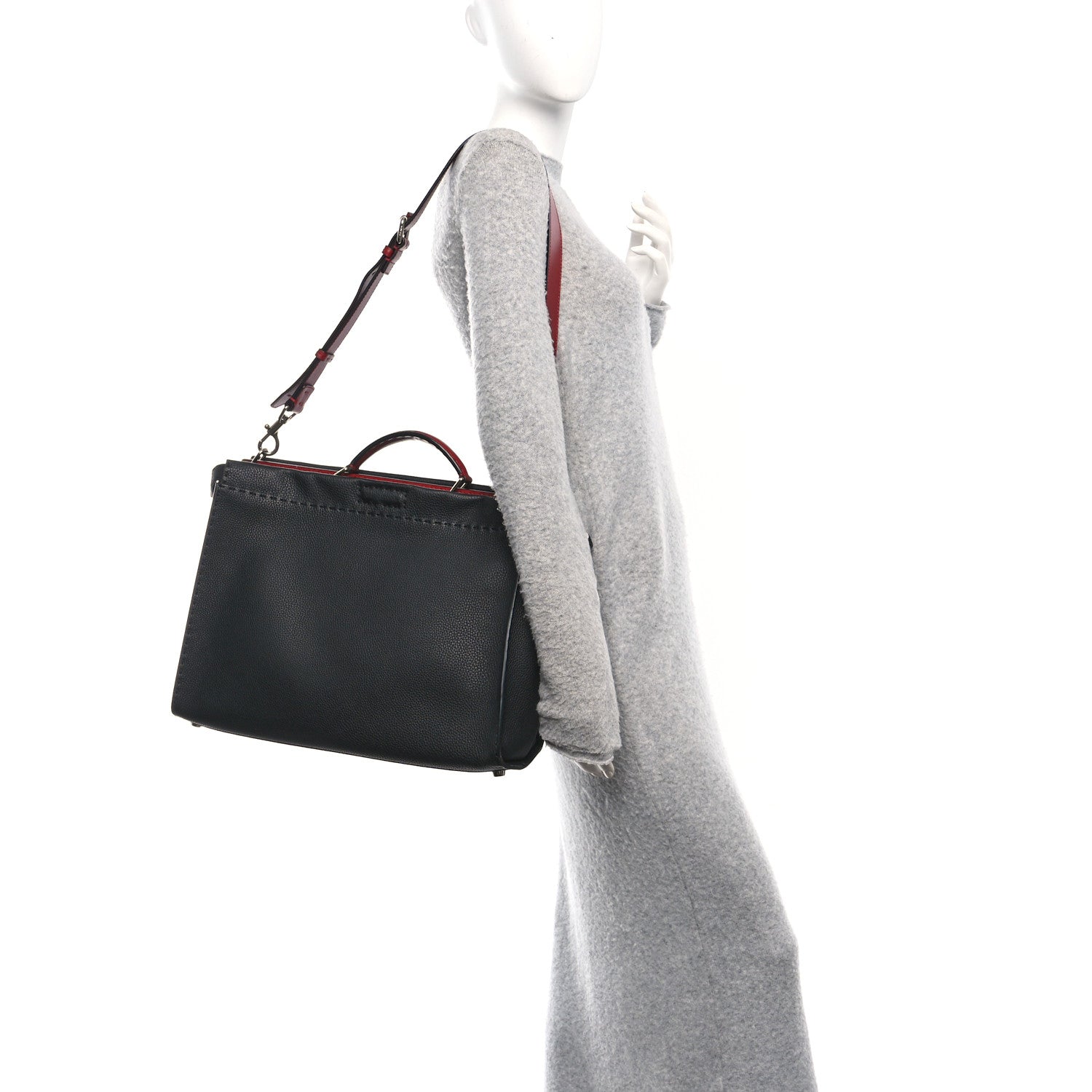 Fendi Cuoio Romano Selleria Vitello Zeus Large Mens Peekaboo Iconic Essential Satchel Black Rosso 2 of 13
