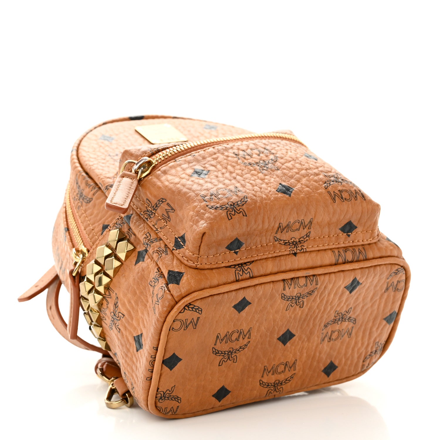 MCM Visetos Side Stud X-Mini Stark Bebe Boo Backpack Cognac 4 of 9