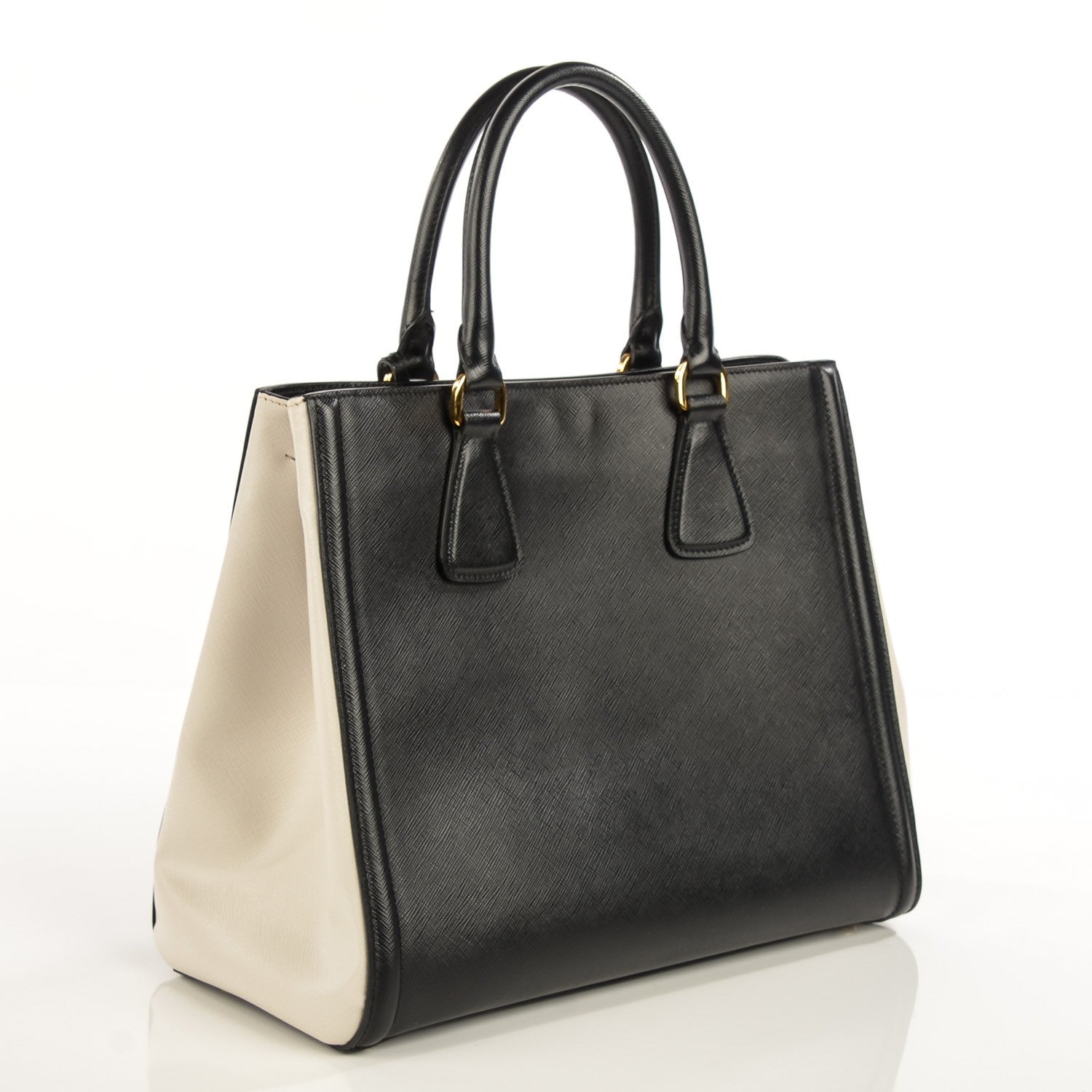 Prada Saffiano Lux Bi-Color Tote Nero Talco 3 of 9