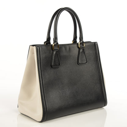 Prada Saffiano Lux Bi-Color Tote Nero Talco 3 of 9