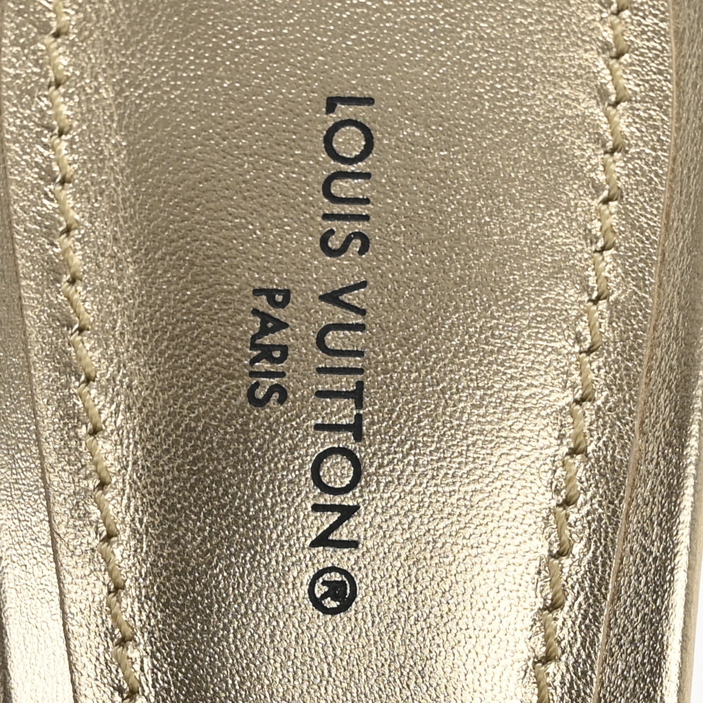 Metallic Lambskin Embossed Monogram Revival High Heel Mules 39.5  Gold
