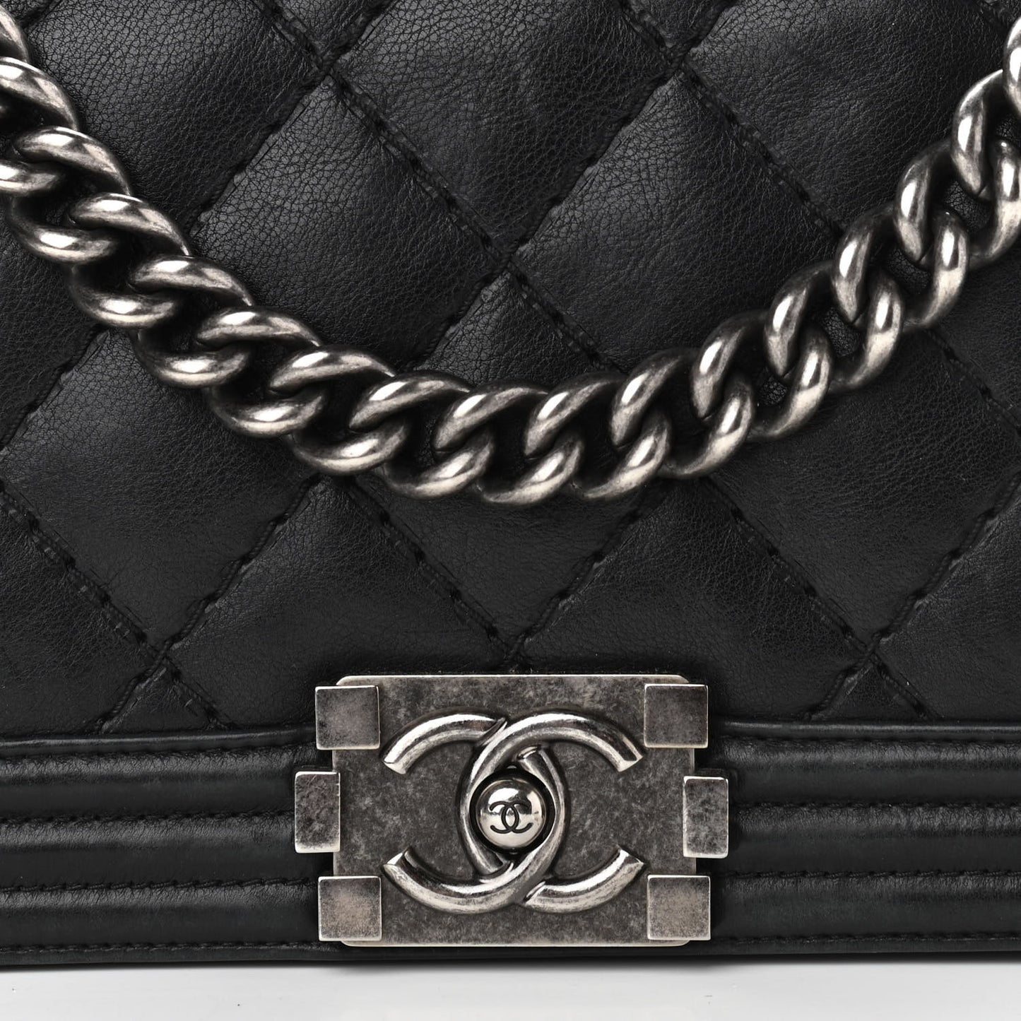 Calfskin Double Stitch Medium Boy Flap Black