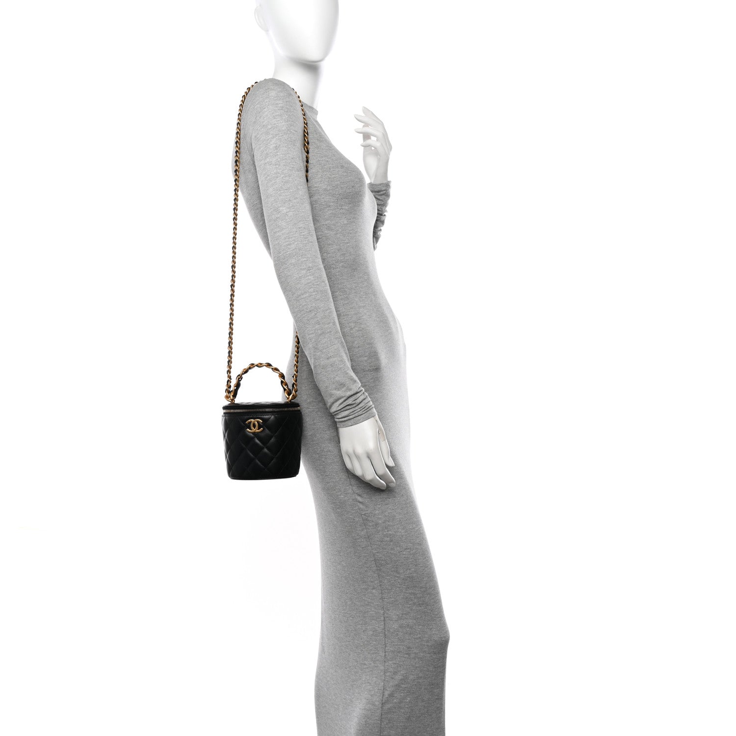 Chanel Lambskin Quilted Afternoon Tea Top Handle Vanity Case With Chain Black 2 of 12