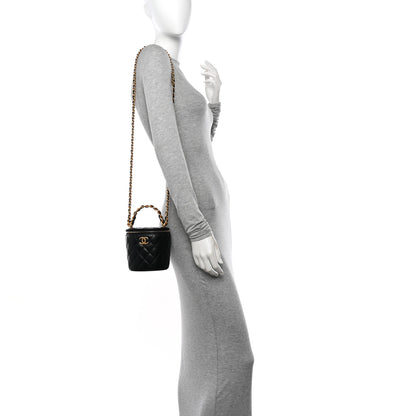 Chanel Lambskin Quilted Afternoon Tea Top Handle Vanity Case With Chain Black 2 of 12