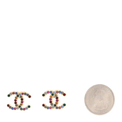Chanel Crystal CC Stud Earrings Gold Multicolor 2 of 5