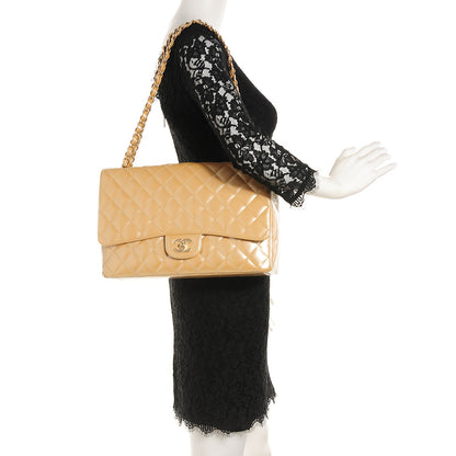 Chanel Metallic Patent Quilted Maxi Single Flap Beige 2 of 10