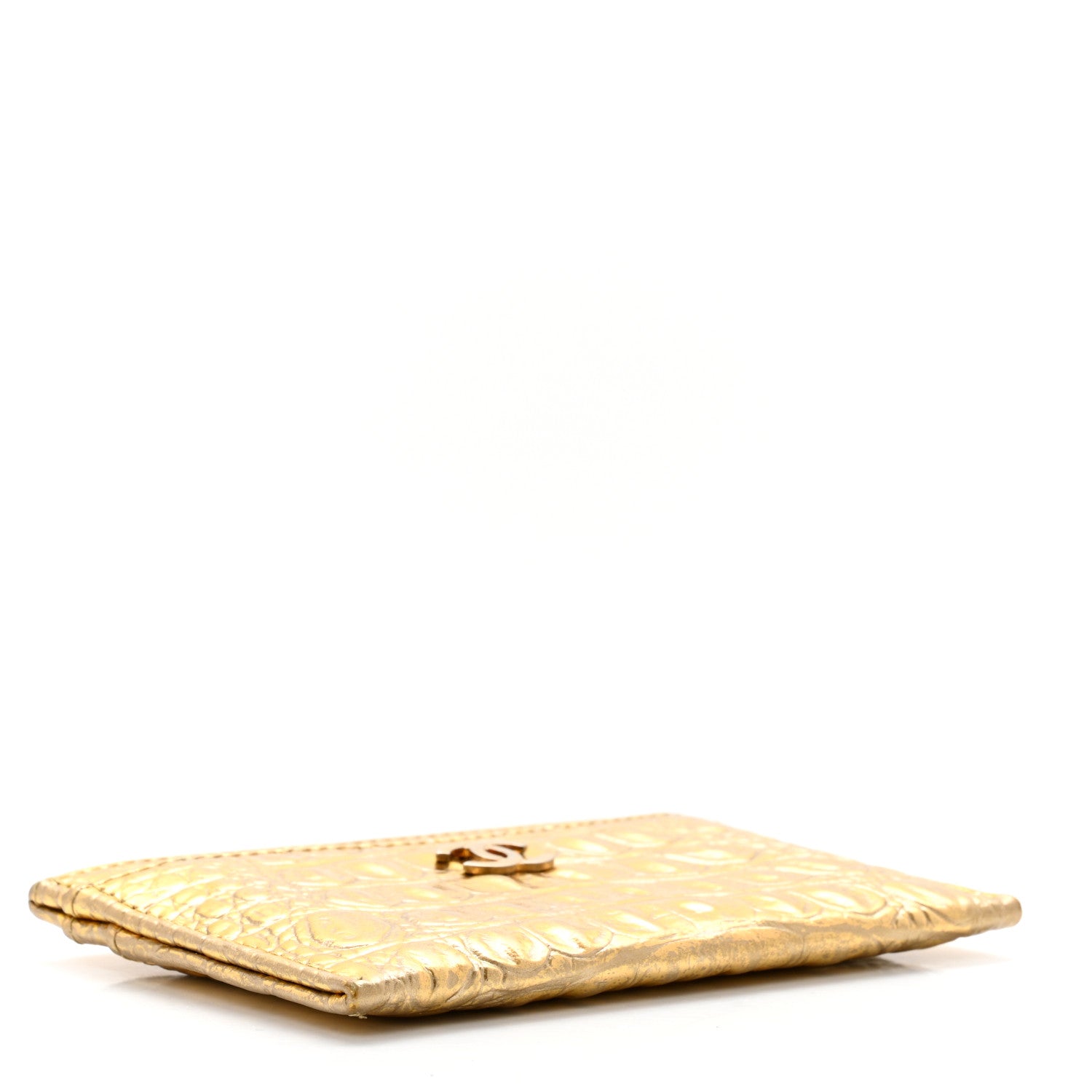 Chanel Metallic Calfskin Crocodile Embossed Cocodile Card Holder Gold 4 of 8