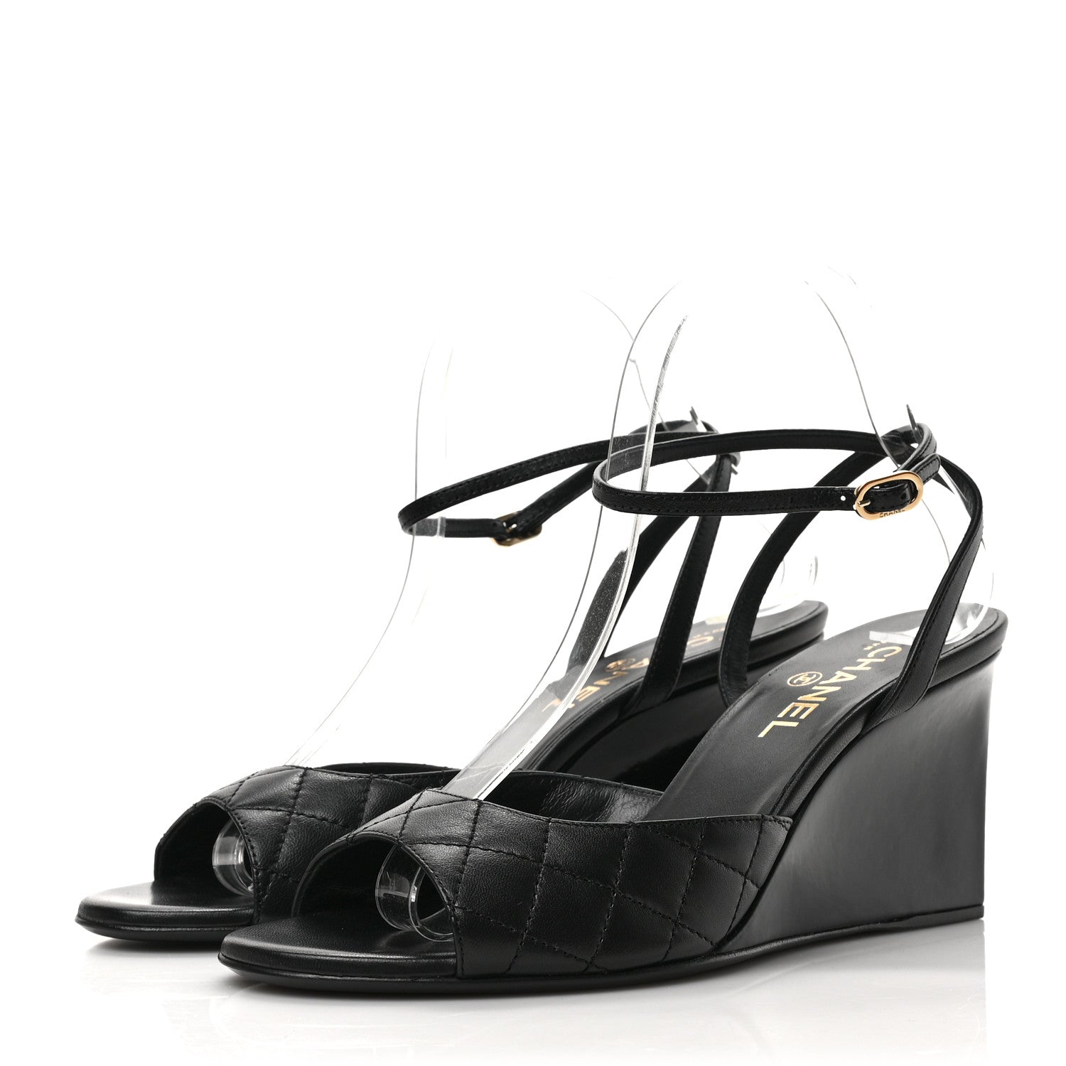 Chanel Lambskin Patent Quilted Wedge Sandals 39 Black 3 of 9