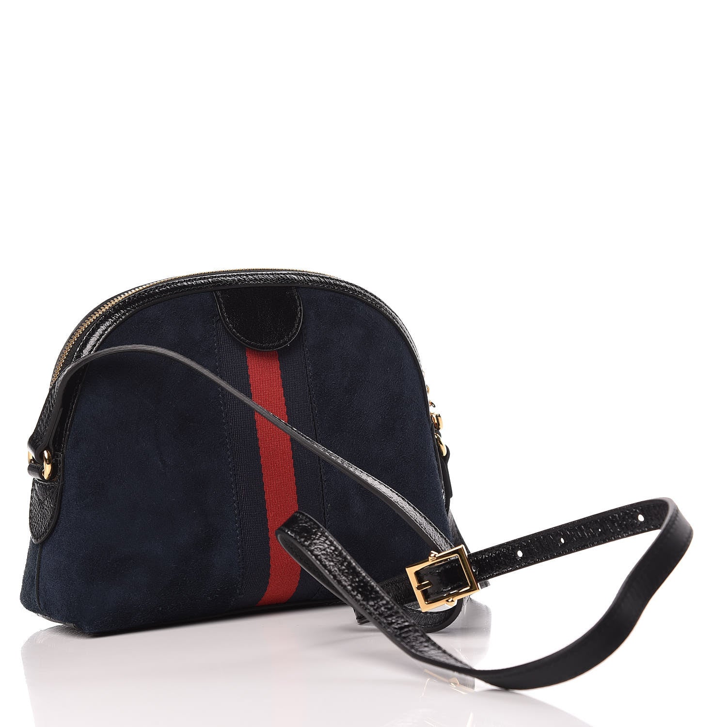 Gucci Suede Patent Dragon Embroidered Small Ophidia Dome Shoulder Bag Blue Multicolor Black 3 of 9