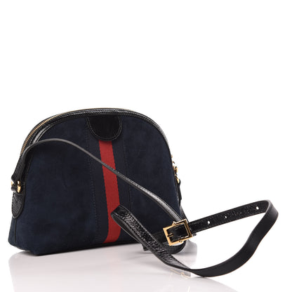 Gucci Suede Patent Dragon Embroidered Small Ophidia Dome Shoulder Bag Blue Multicolor Black 3 of 9