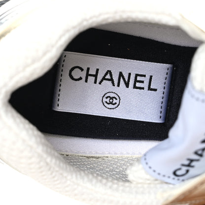 Chanel Fabric Laminated Calfskin Stretch CC Sneakers 37 White Gold Silver 7 of 7